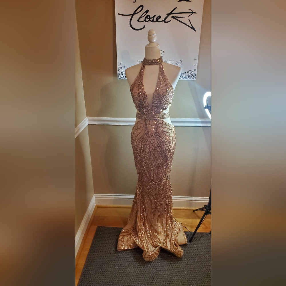 COLORS Brand, Champaign Embroidery Prom Dress.